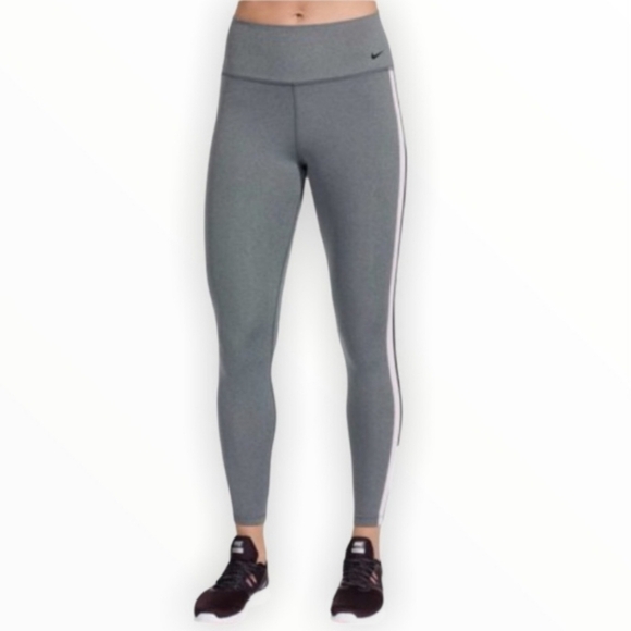 Nike Dri Fit Grey Leggings Light Pink Leg Stripe Women's XL High Waisted Gym EUC - Picture 1 of 12